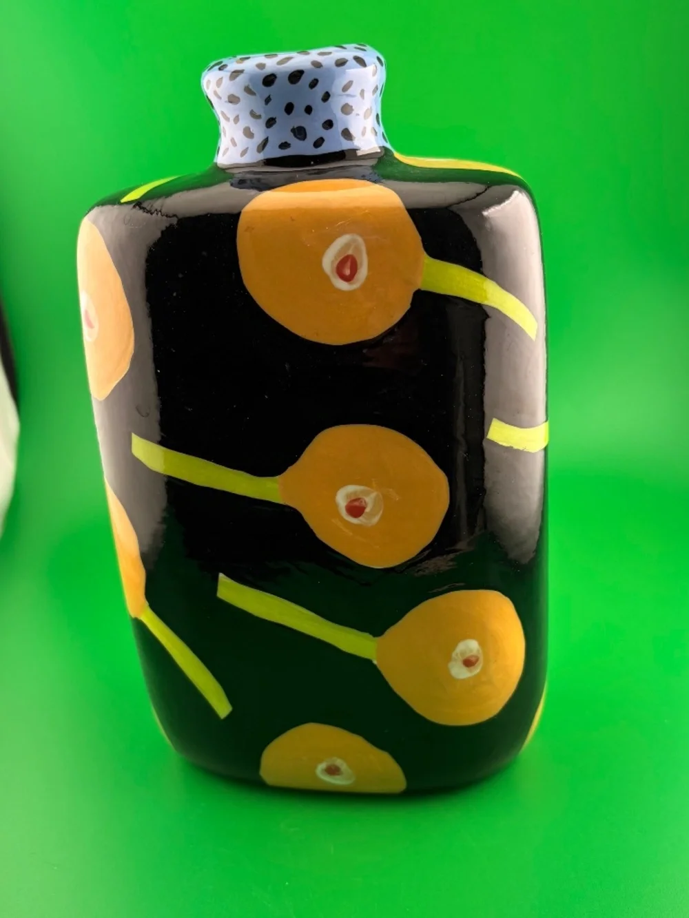 Droll Designs Hand Painted Ceramic Flask Jar Vase 8.5